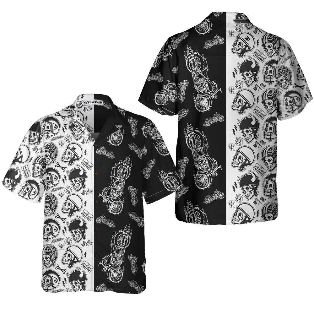 Motorcycles With Skulls And Helmet Motorcycle Hawaiian Shirt