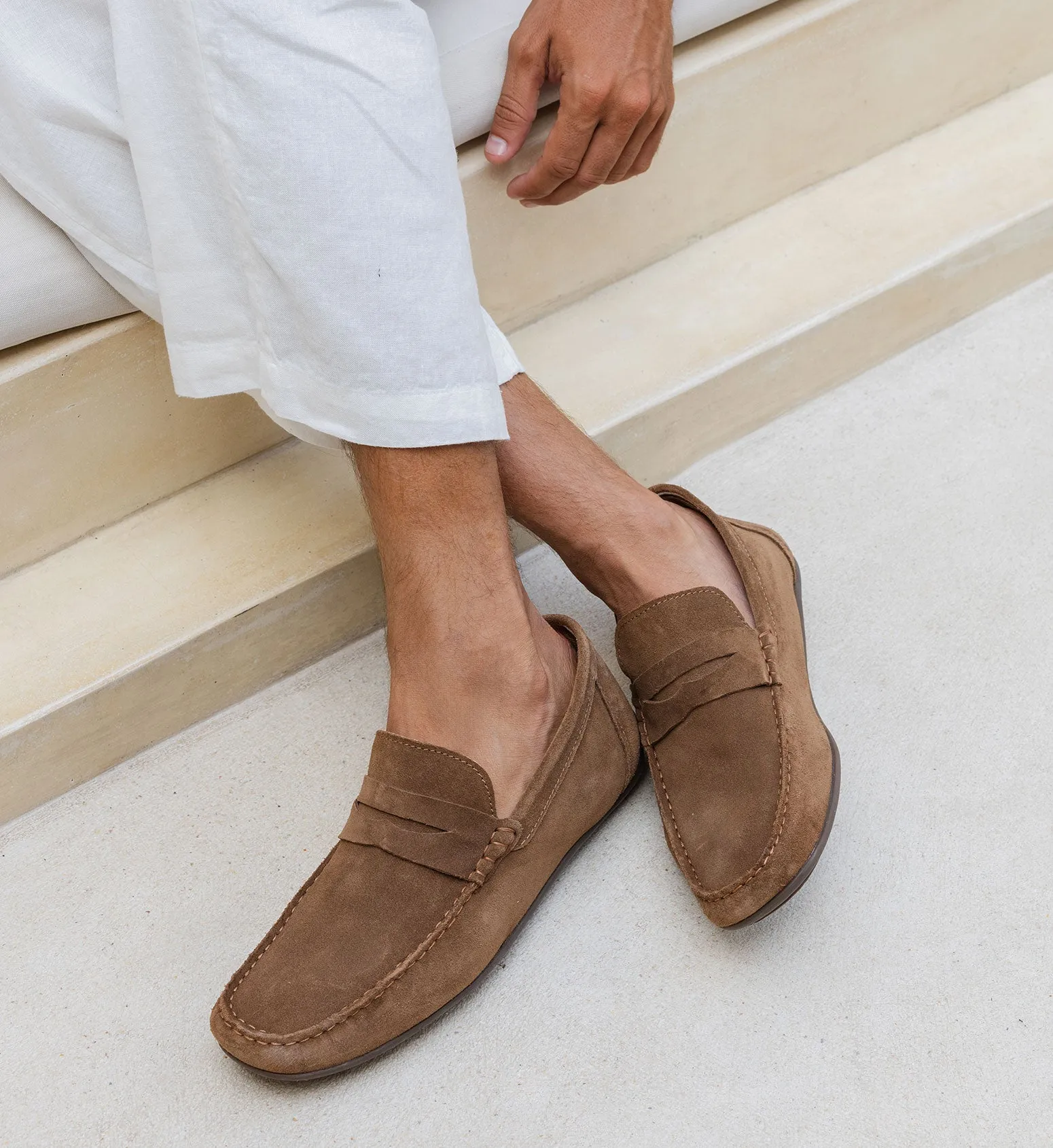 Neon Taupe Suede Loafers