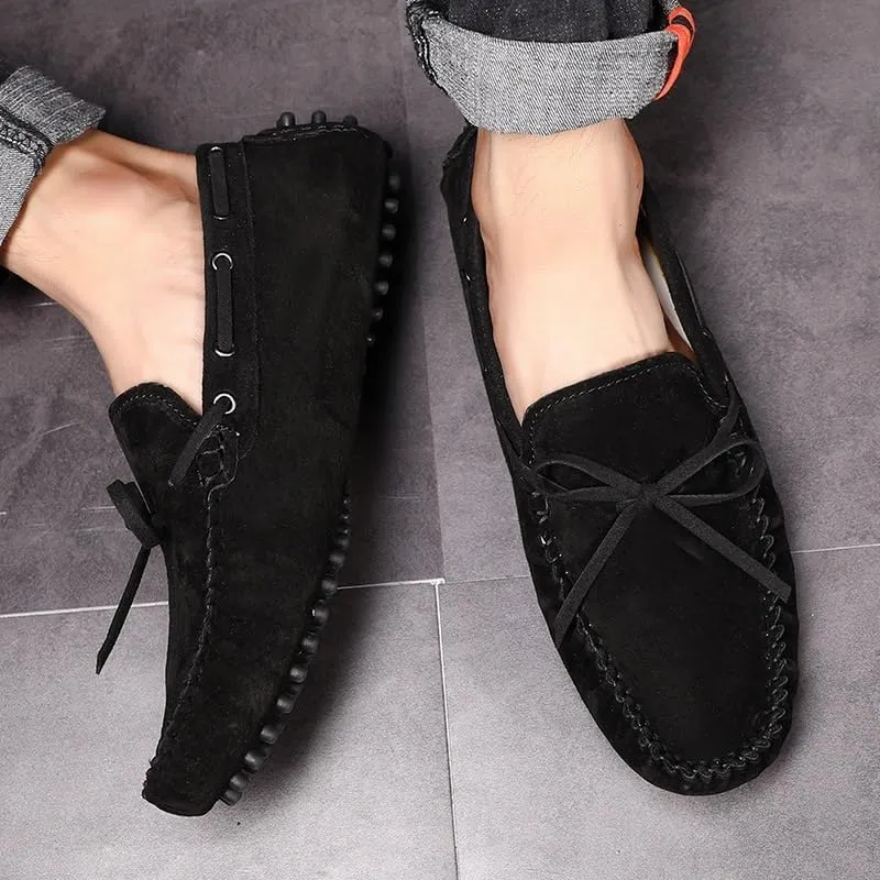 New Loafers for Men Round Toe Solid Color Suede Vamp Boat Driving Loafers Flexible Comfortable Anti-slip Walking Slip On