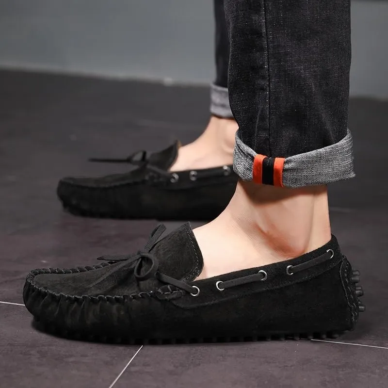 New Loafers for Men Round Toe Solid Color Suede Vamp Boat Driving Loafers Flexible Comfortable Anti-slip Walking Slip On