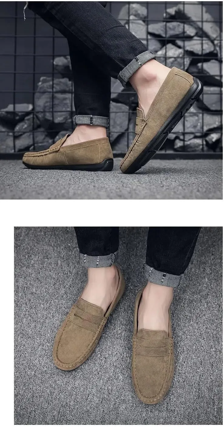 New Loafers for Men Suede Vamp Driving Penny Loafers Apron Toe Anti-Slip Slip Resistant Flexible Classic Wedding Slip-on