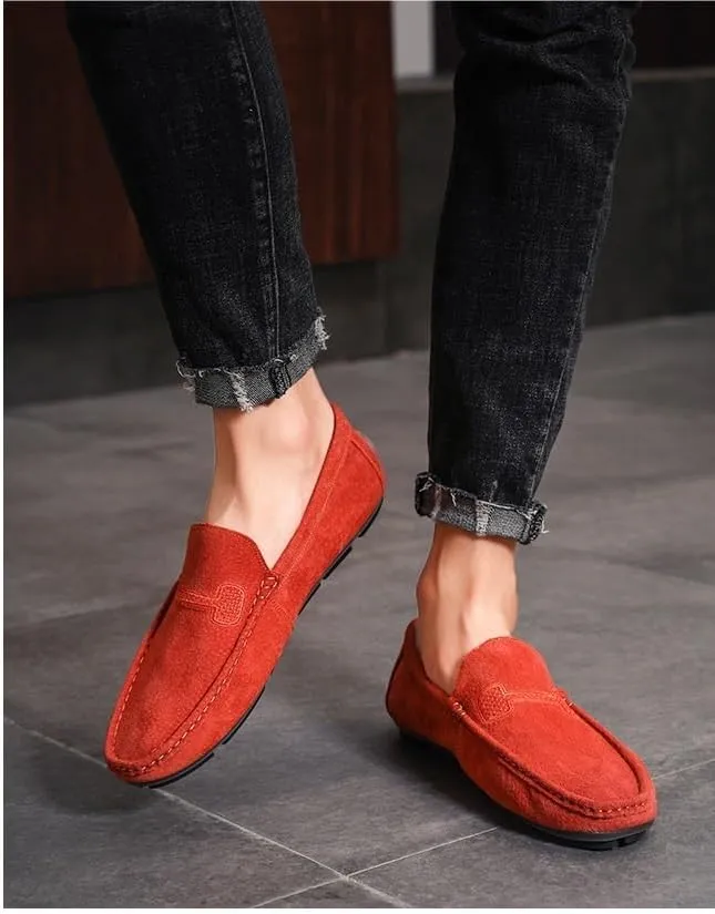 New Men's Loafers Round Toe Suede Vamp Driving Loafers Slip Resistant Comfortable Flat Heel Fashion Slip-on