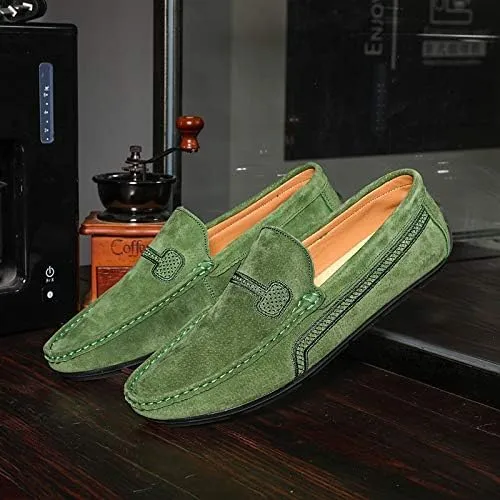 New Men's Loafers Round Toe Suede Vamp Driving Loafers Slip Resistant Comfortable Flat Heel Fashion Slip-on
