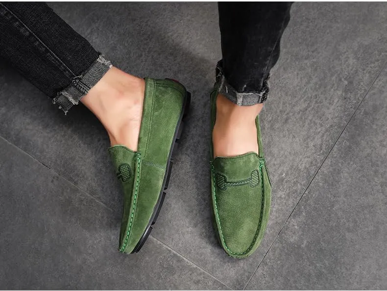 New Men's Loafers Round Toe Suede Vamp Driving Loafers Slip Resistant Comfortable Flat Heel Fashion Slip-on