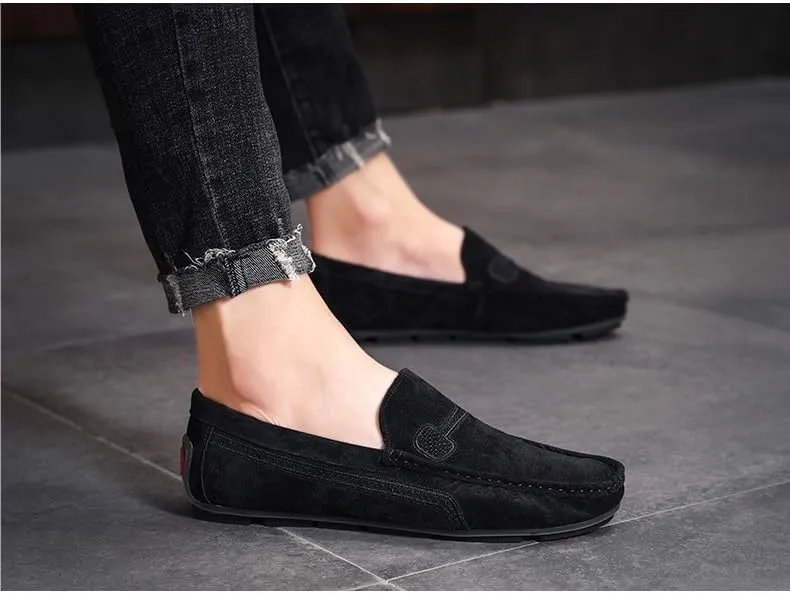 New Men's Loafers Round Toe Suede Vamp Driving Loafers Slip Resistant Comfortable Flat Heel Fashion Slip-on