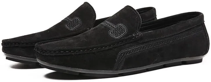 New Men's Loafers Round Toe Suede Vamp Driving Loafers Slip Resistant Comfortable Flat Heel Fashion Slip-on