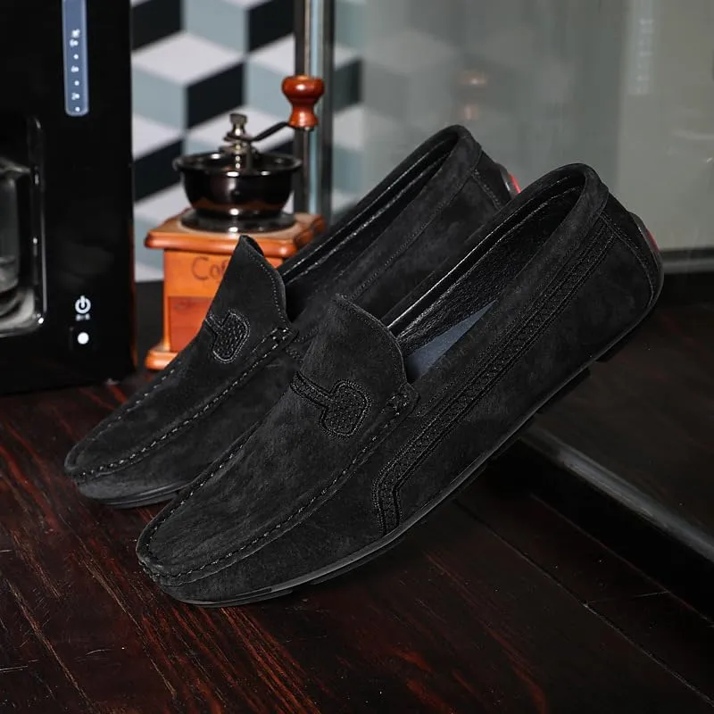 New Men's Loafers Round Toe Suede Vamp Driving Loafers Slip Resistant Comfortable Flat Heel Fashion Slip-on
