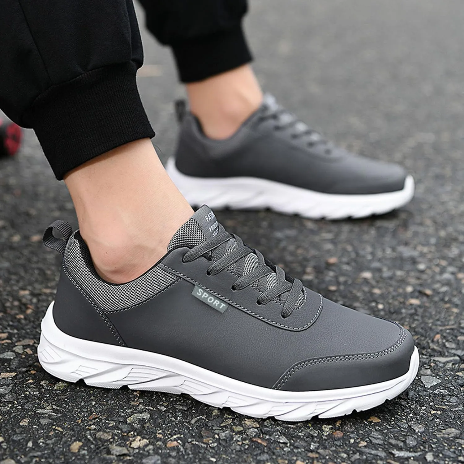 Outdoor Men Mountaineering Casual Sport Shoes Lace Up Solid Color Running Breathable Soft Bottom Shoes round Sneaker Laces for Men, 8.5