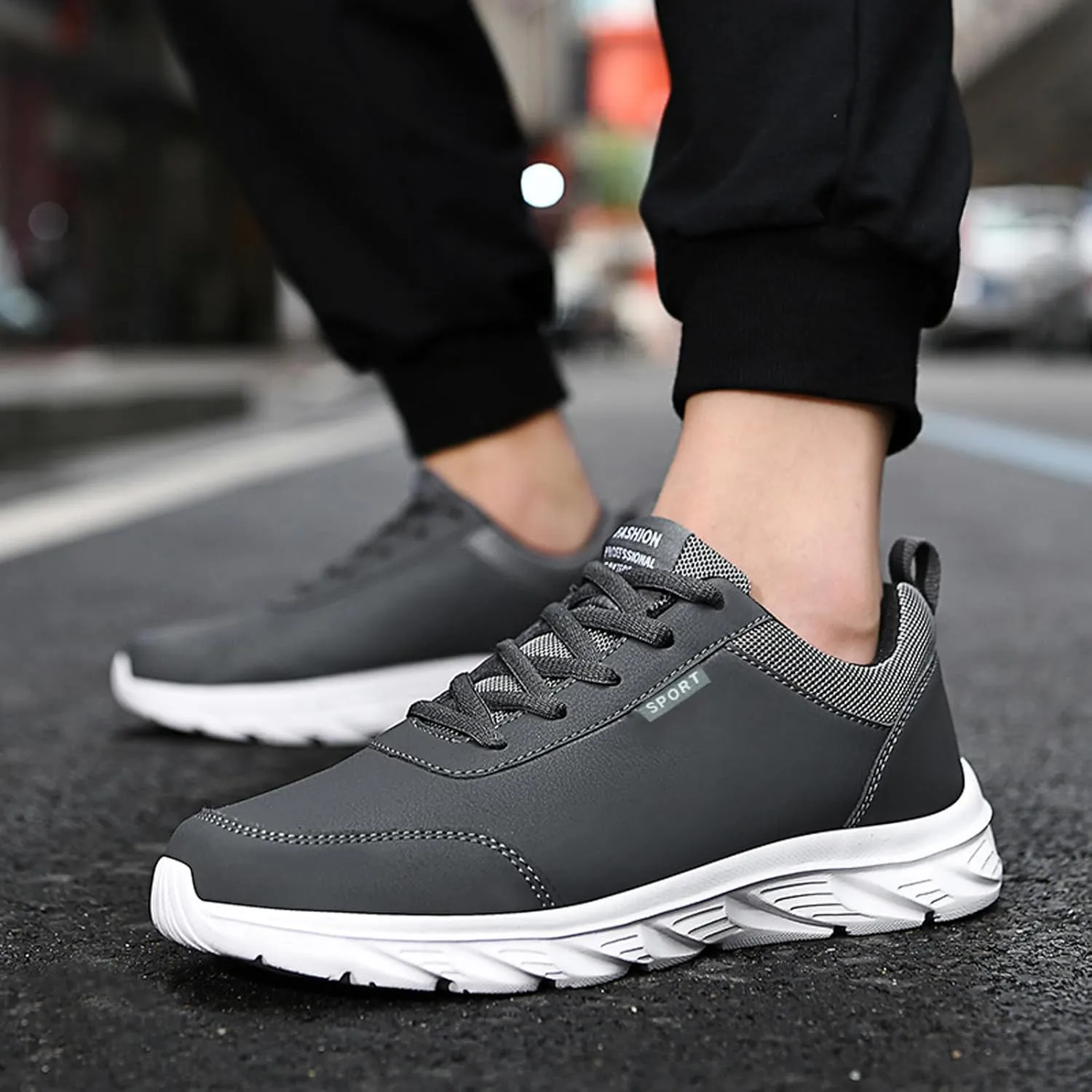 Outdoor Men Mountaineering Casual Sport Shoes Lace Up Solid Color Running Breathable Soft Bottom Shoes round Sneaker Laces for Men, 8.5
