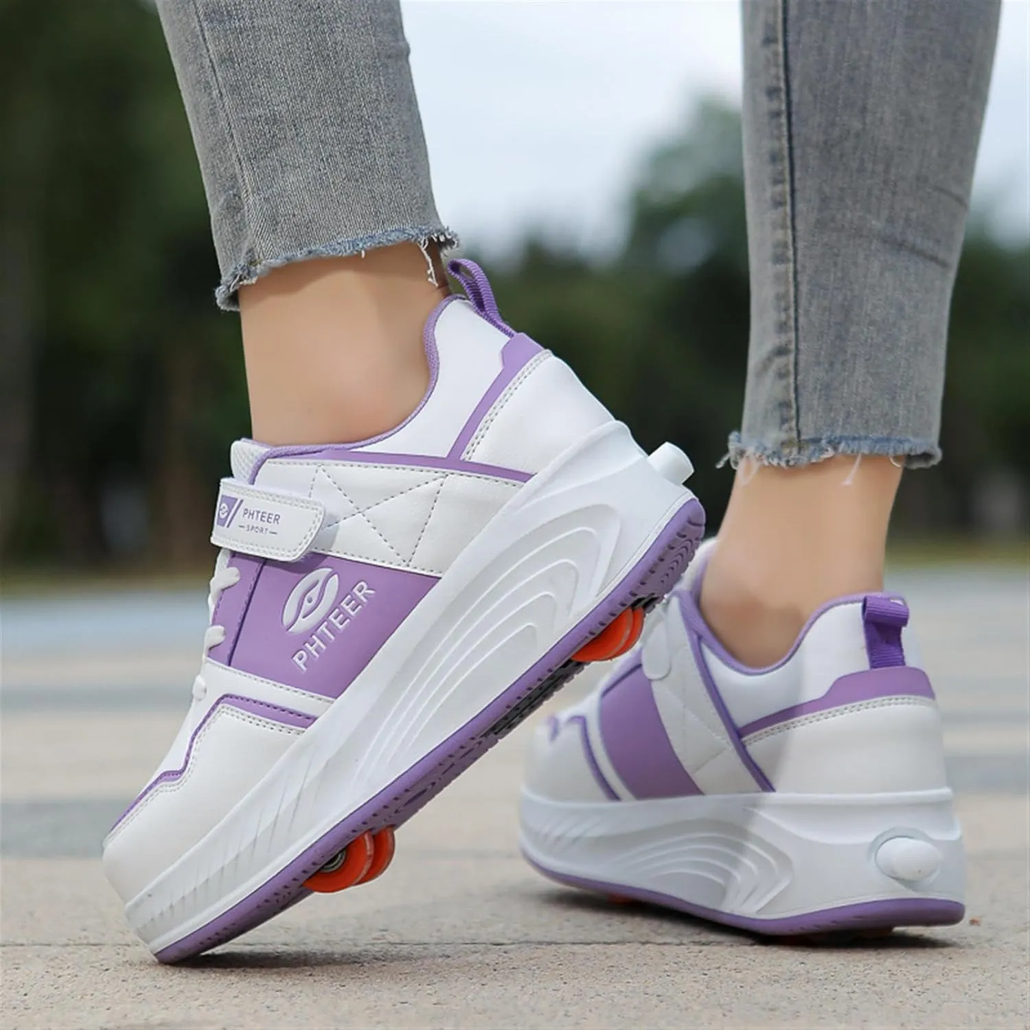 Outdoor Roller Skate Shoes for Kids, Parkour Roller Shoes with 4-Wheel & 2-Wheel Modes, Transformable Sneaker Skates for Boys, Versatile Roller Skating Footwear