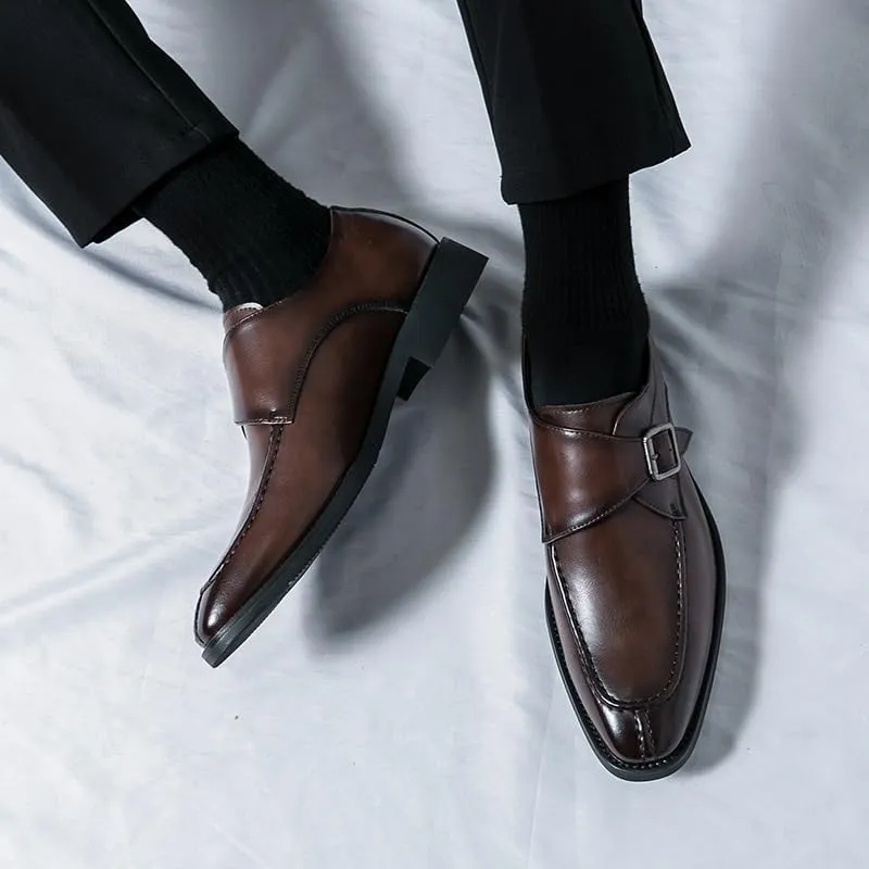 Oxford Shoes for Men Slip On Square Burnished Toe Monk Strap Split Toe Vegan Leather Block Heel Non Slip Resistant Anti-Slip Casual