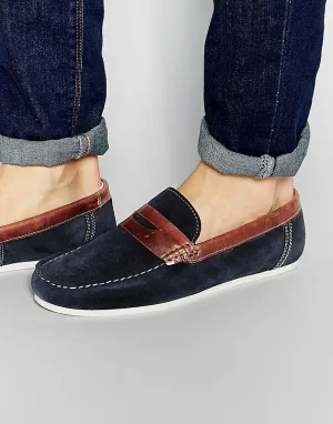 Red Tape Penny Loafers In Blue Suede