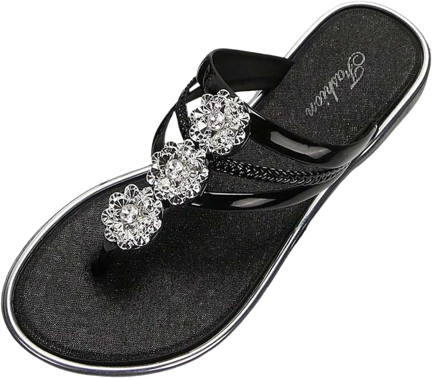 Rhinestone Sandals for Women Sparkly Sandals Cool Slippers Female Soft Soled Non Slip Wear Resisting Flat Beach Flops