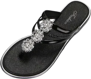 Rhinestone Sandals for Women Sparkly Sandals Cool Slippers Female Soft Soled Non Slip Wear Resisting Flat Beach Flops