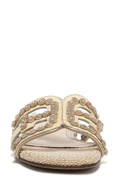 Sam Edelman Bay Fleur Bleached Wheat Leather Embellished Leather Strap Sandals