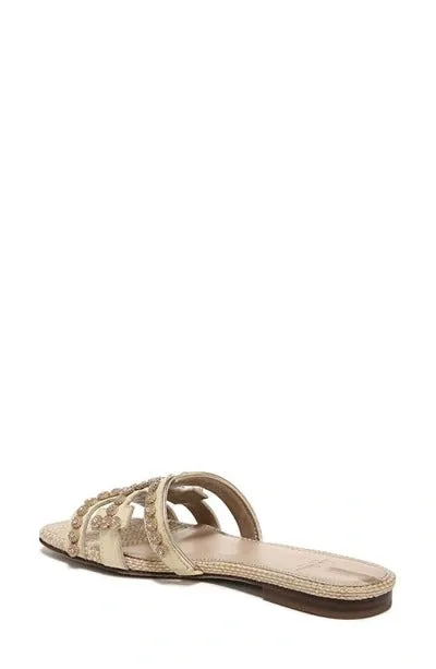 Sam Edelman Bay Fleur Bleached Wheat Leather Embellished Leather Strap Sandals