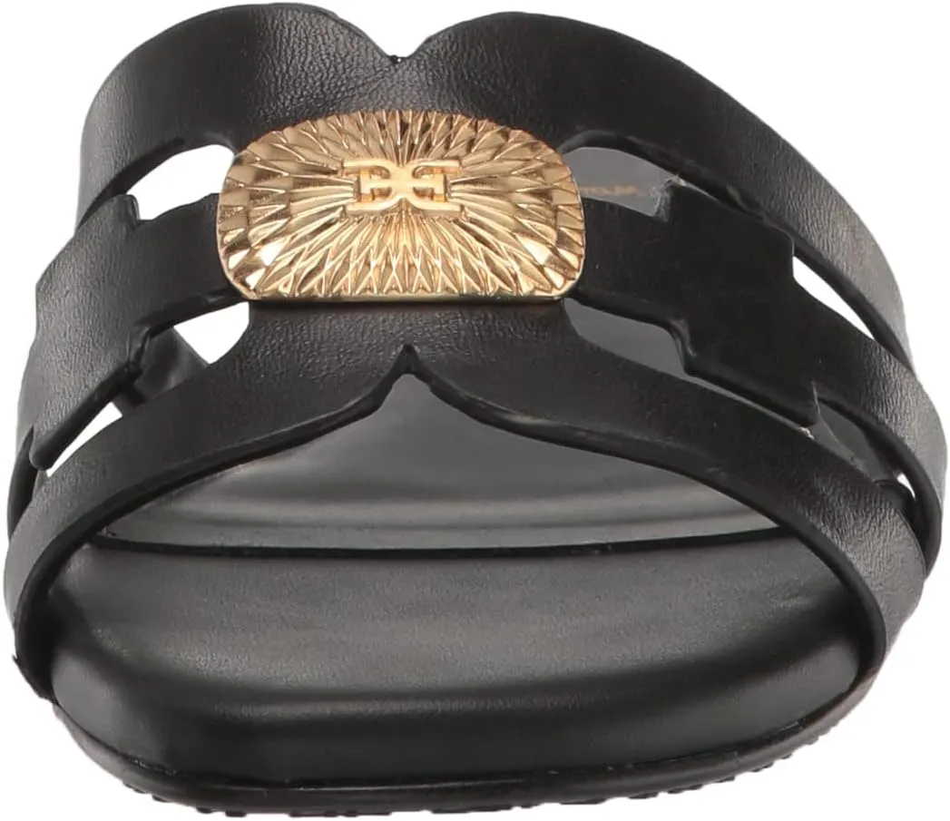 Sam Edelman Bay Radiant Black Leather Embellished Leather Strap Slides Sandals