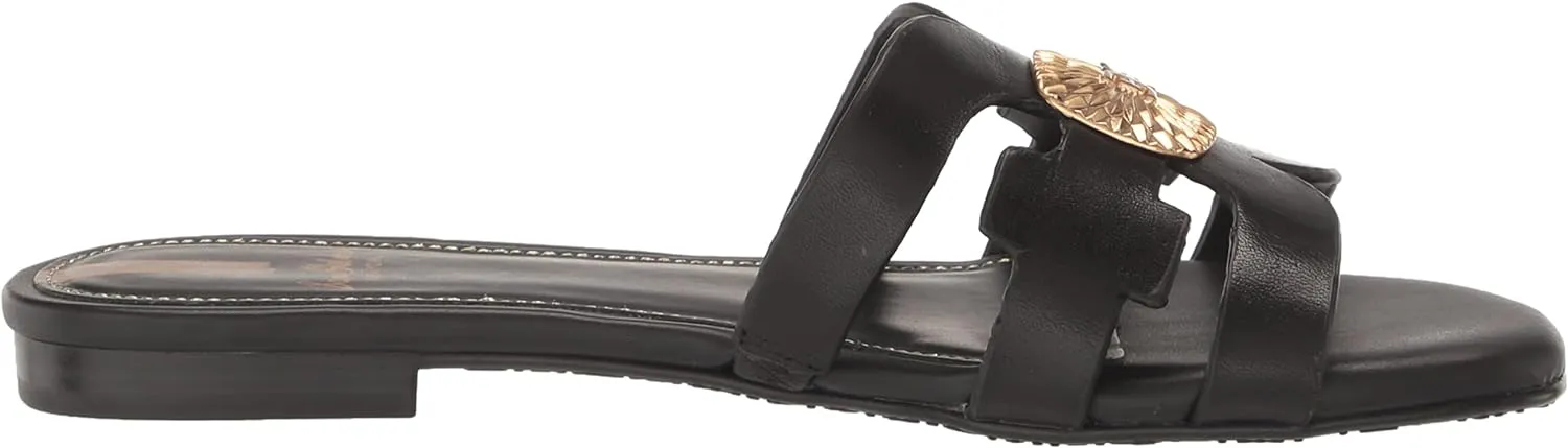 Sam Edelman Bay Radiant Black Leather Embellished Leather Strap Slides Sandals