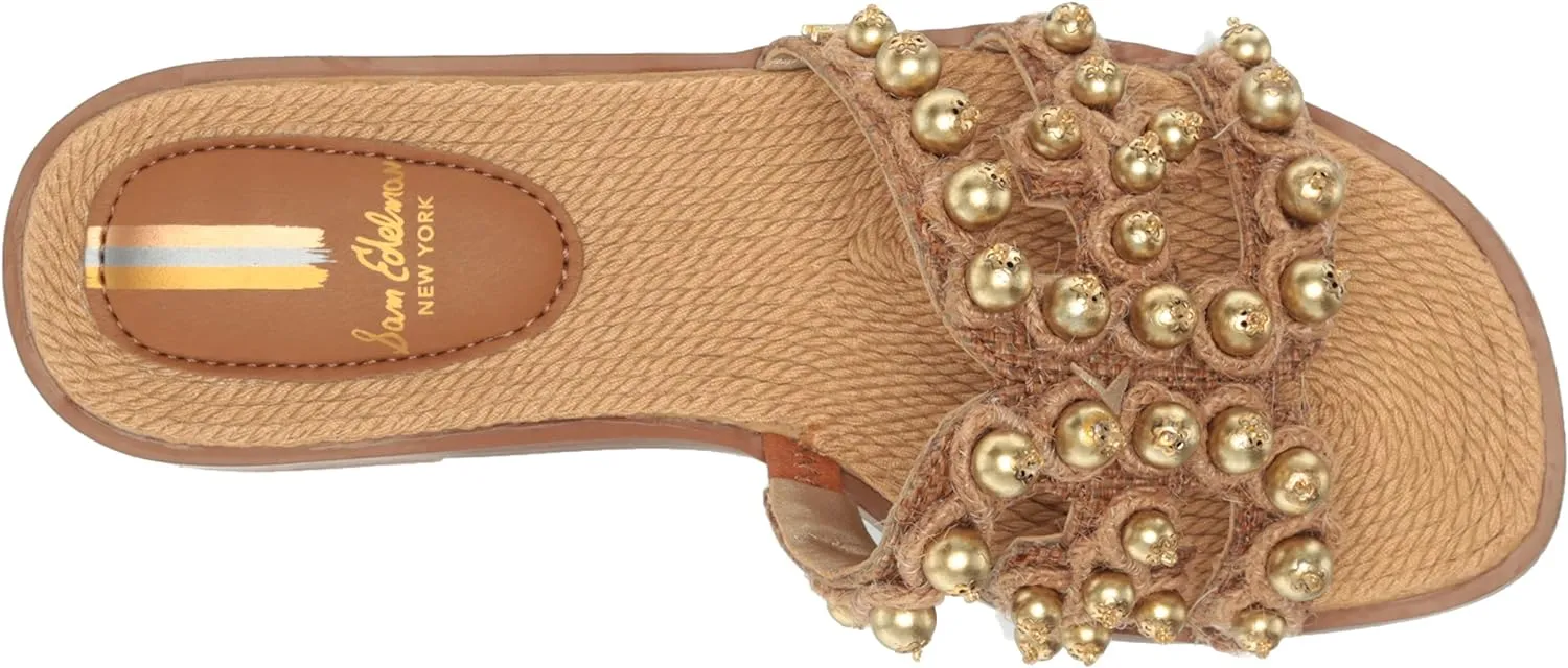 Sam Edelman Bay Soleil Cuoio Pearl Leather Embellished Leather Strap Sandals