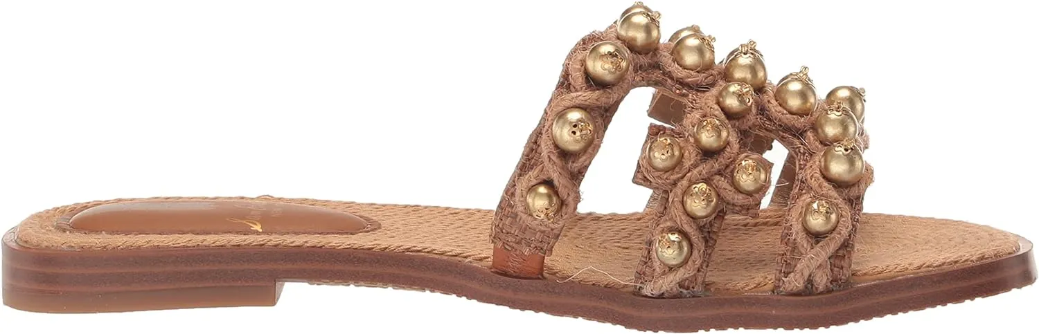 Sam Edelman Bay Soleil Cuoio Pearl Leather Embellished Leather Strap Sandals