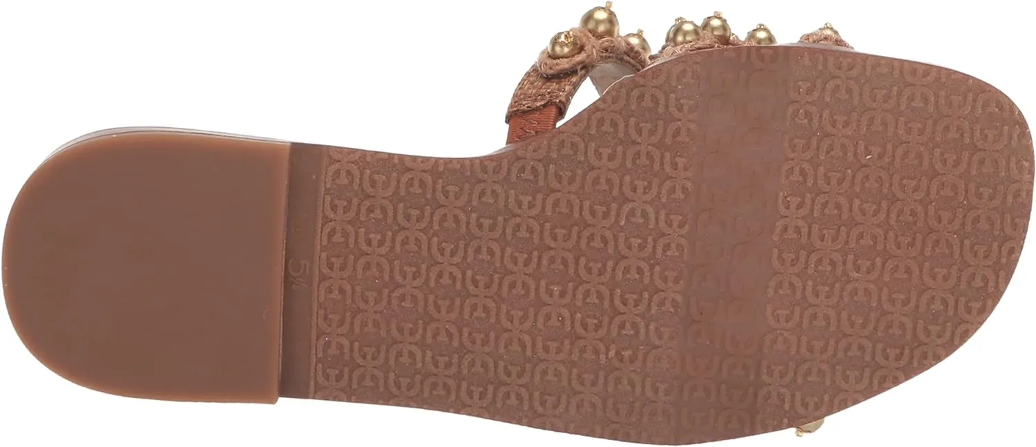 Sam Edelman Bay Soleil Cuoio Pearl Leather Embellished Leather Strap Sandals