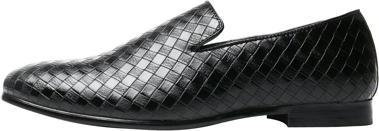 Santimon Mens Loafers Fashion Weave Dress Driving Flats Slip on Penny Loafer Casual Shoes Black Blue Red White