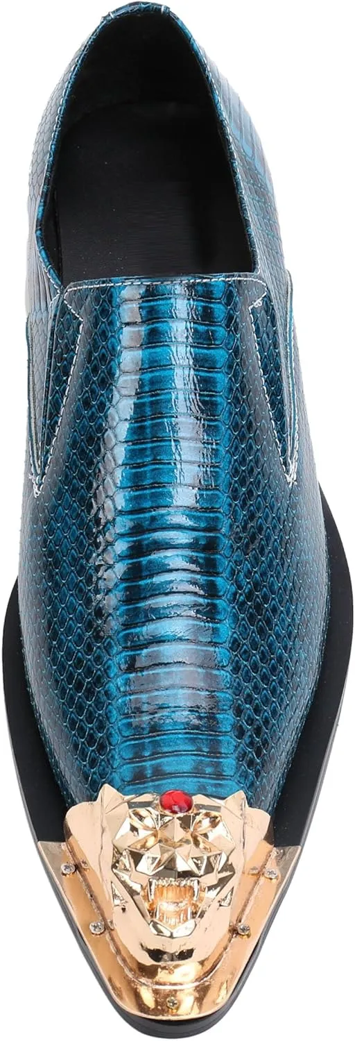 Santimon Mens Loafers Pointed Patent Leather Fashion Metal Tip Western Dress Shoes