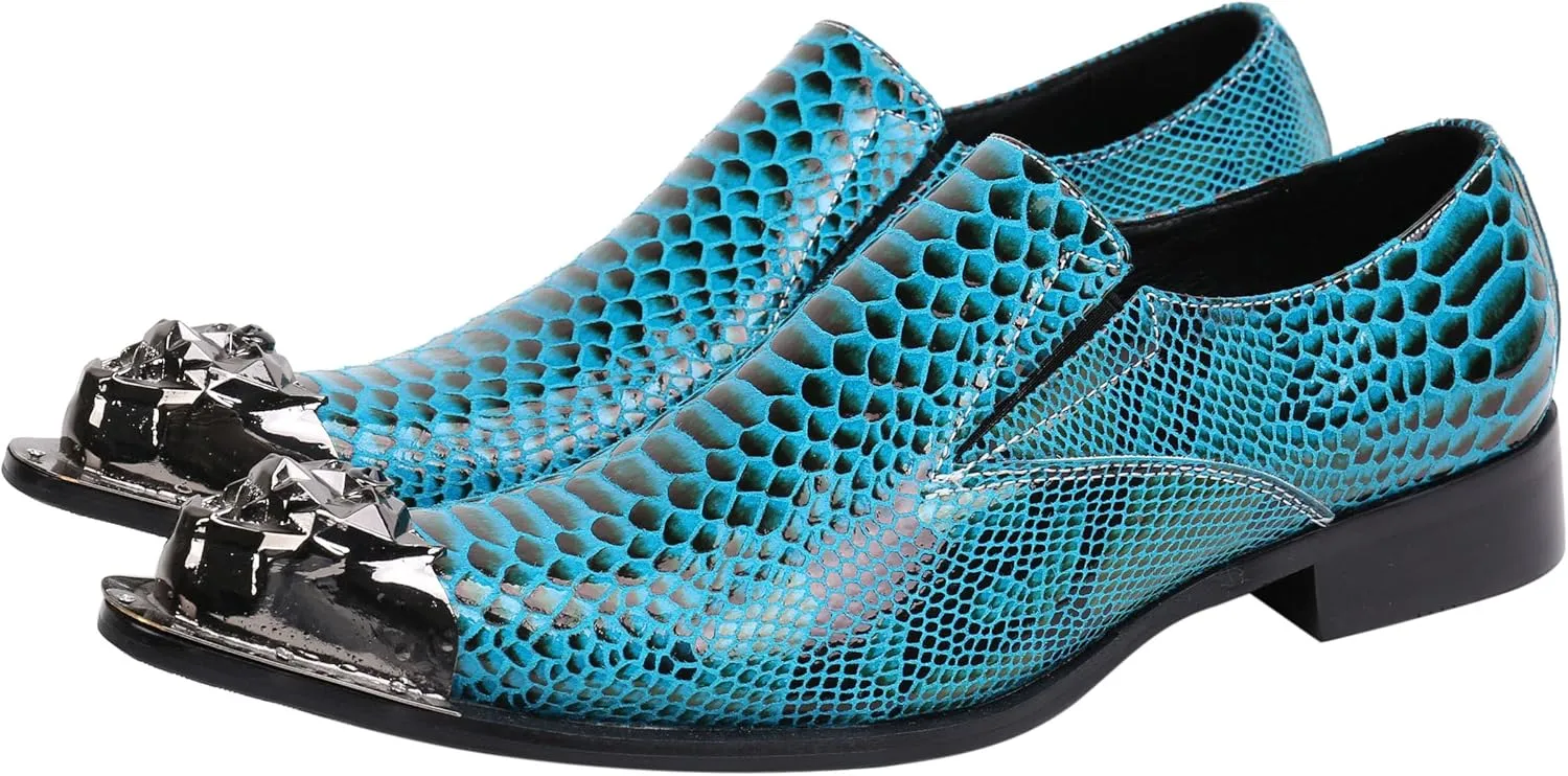 Santimon Mens Loafers Pointed Patent Leather Fashion Metal Tip Western Dress Shoes