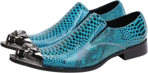 Santimon Mens Loafers Pointed Patent Leather Fashion Metal Tip Western Dress Shoes