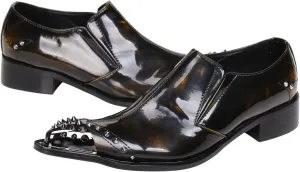Santimon Mens Loafers Pointed Patent Leather Fashion Metal Tip Western Dress Shoes