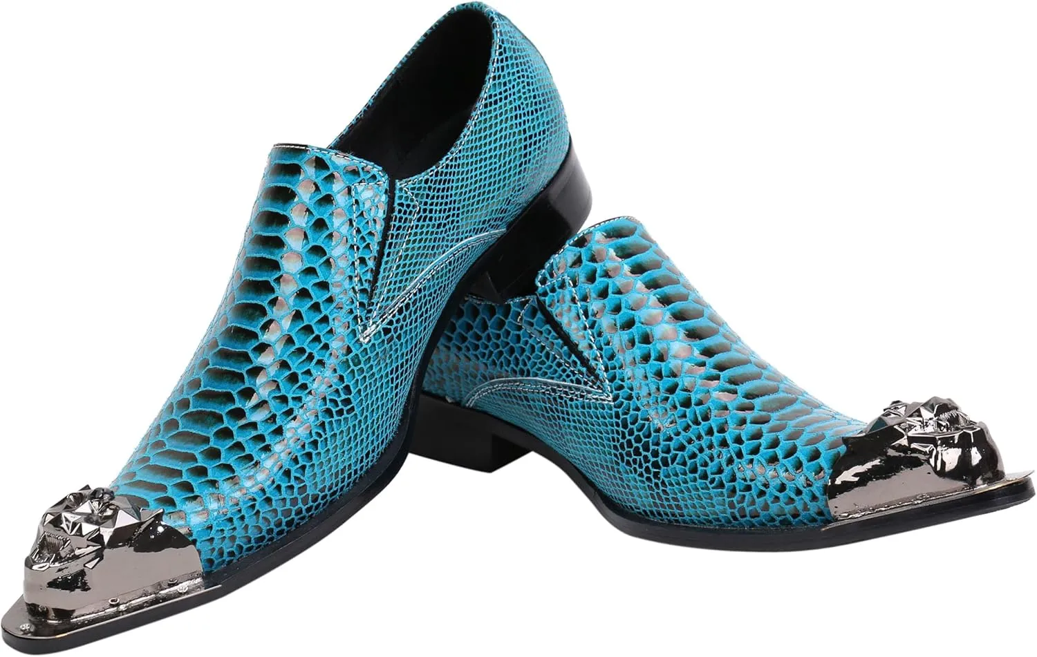 Santimon Mens Loafers Pointed Patent Leather Fashion Metal Tip Western Dress Shoes