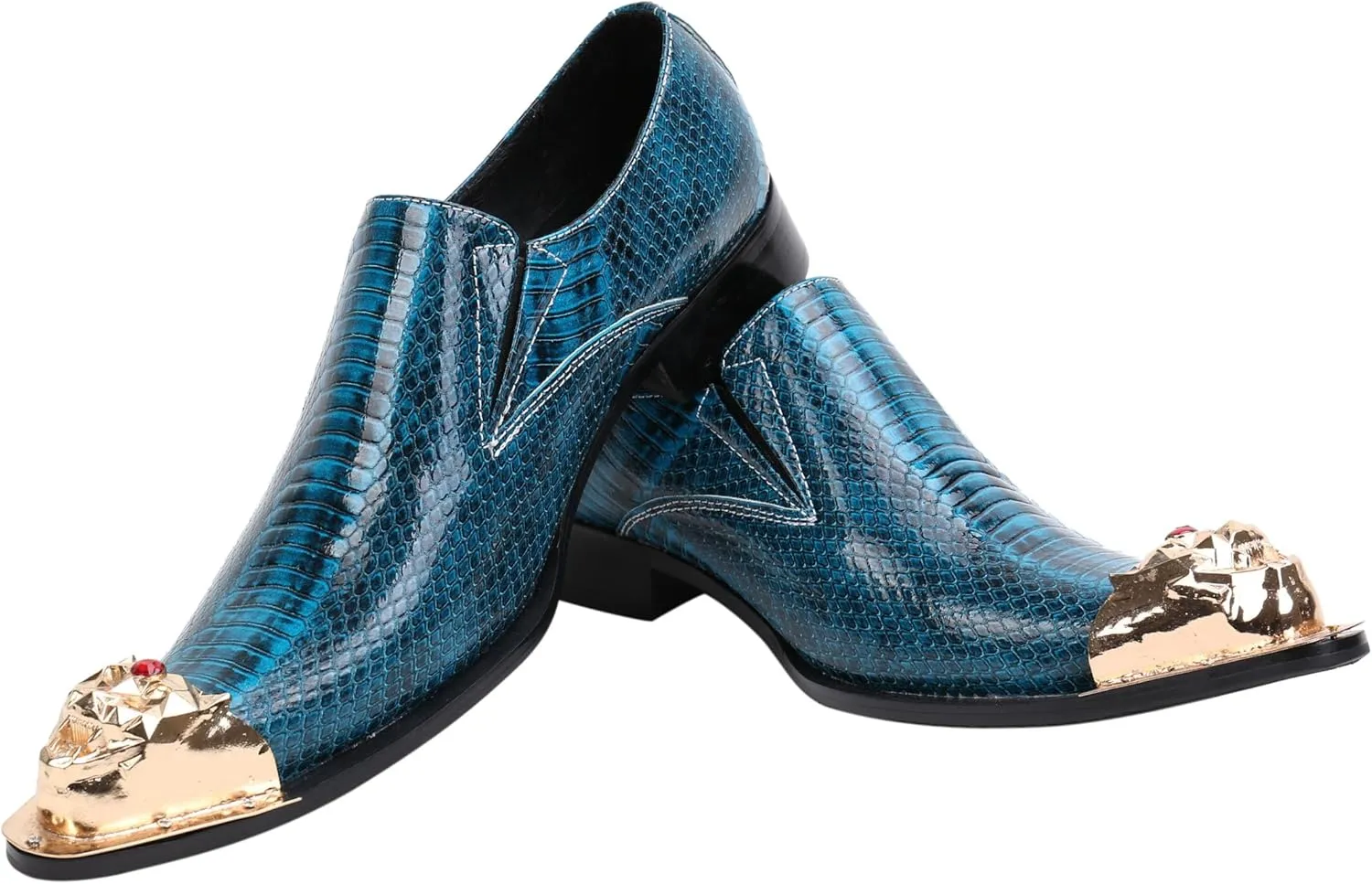 Santimon Mens Loafers Pointed Patent Leather Fashion Metal Tip Western Dress Shoes