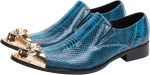 Santimon Mens Loafers Pointed Patent Leather Fashion Metal Tip Western Dress Shoes