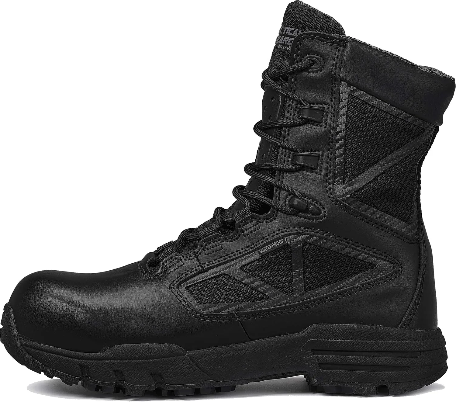 TACTICAL RESEARCH TR Chrome TR998Z WP CT 8" Waterproof Men's Tactical Boots - Black Leather Boots with Composite Safety Toe, BBP Membrane & StreetNav Traction Outsole