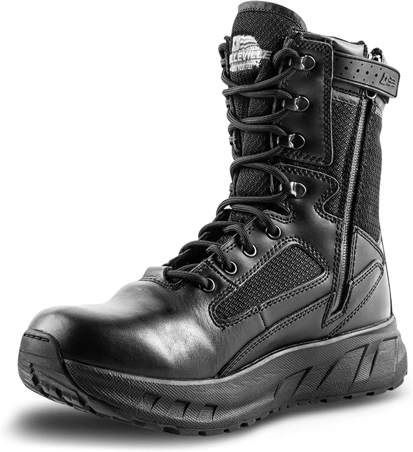 TACTICAL RESEARCH TR MAXX 8Z 8" Ultra-Cushioned Maximalist Black Tactical Boots for Men with Zipper - Designed for Police, EMS, and Security with Slip-Resistant Vibram Outsole, Black - 6 R