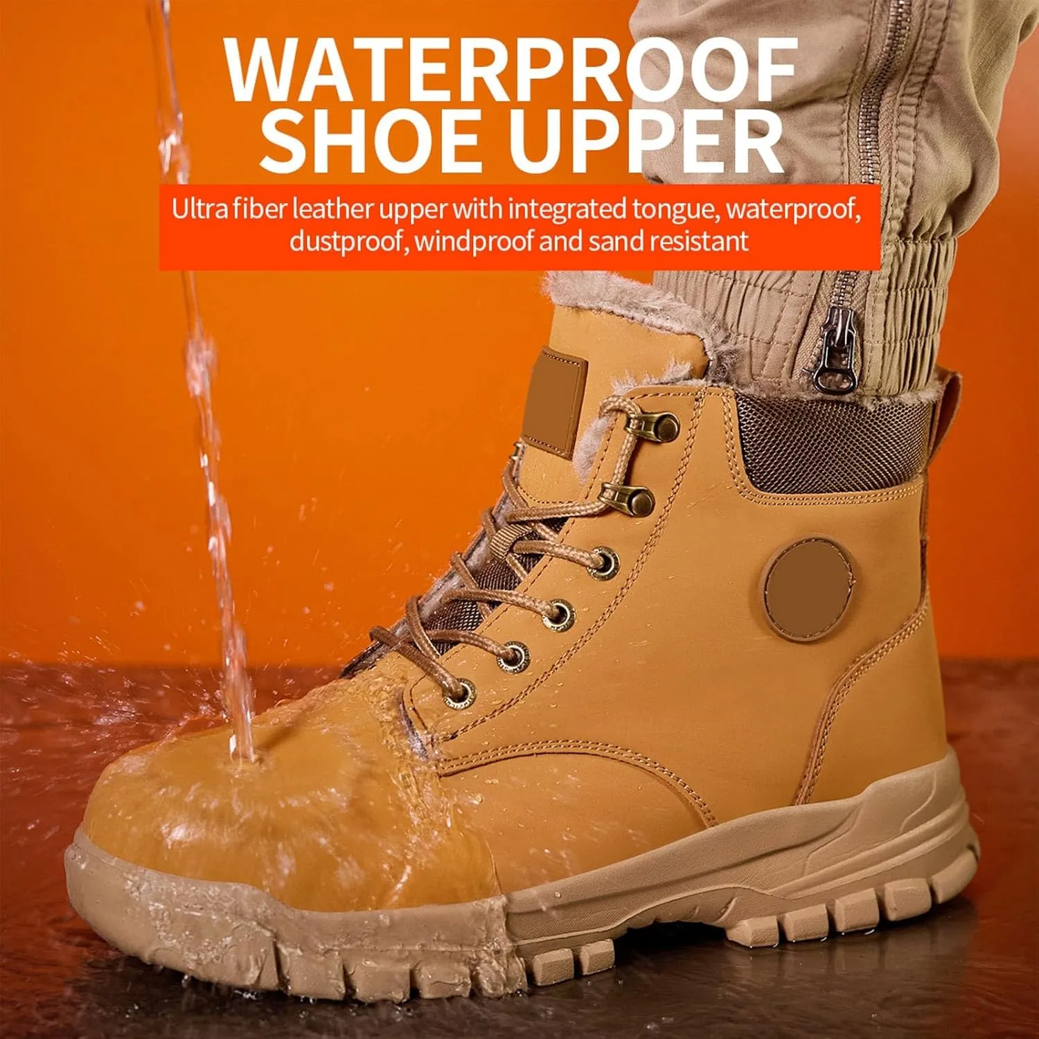 Thick Bottom Non Slip Boots for Men Fleece Lined Warm Ankle Boots Lace Up Non Slip Winter Water Proof Men Shoe Size 16