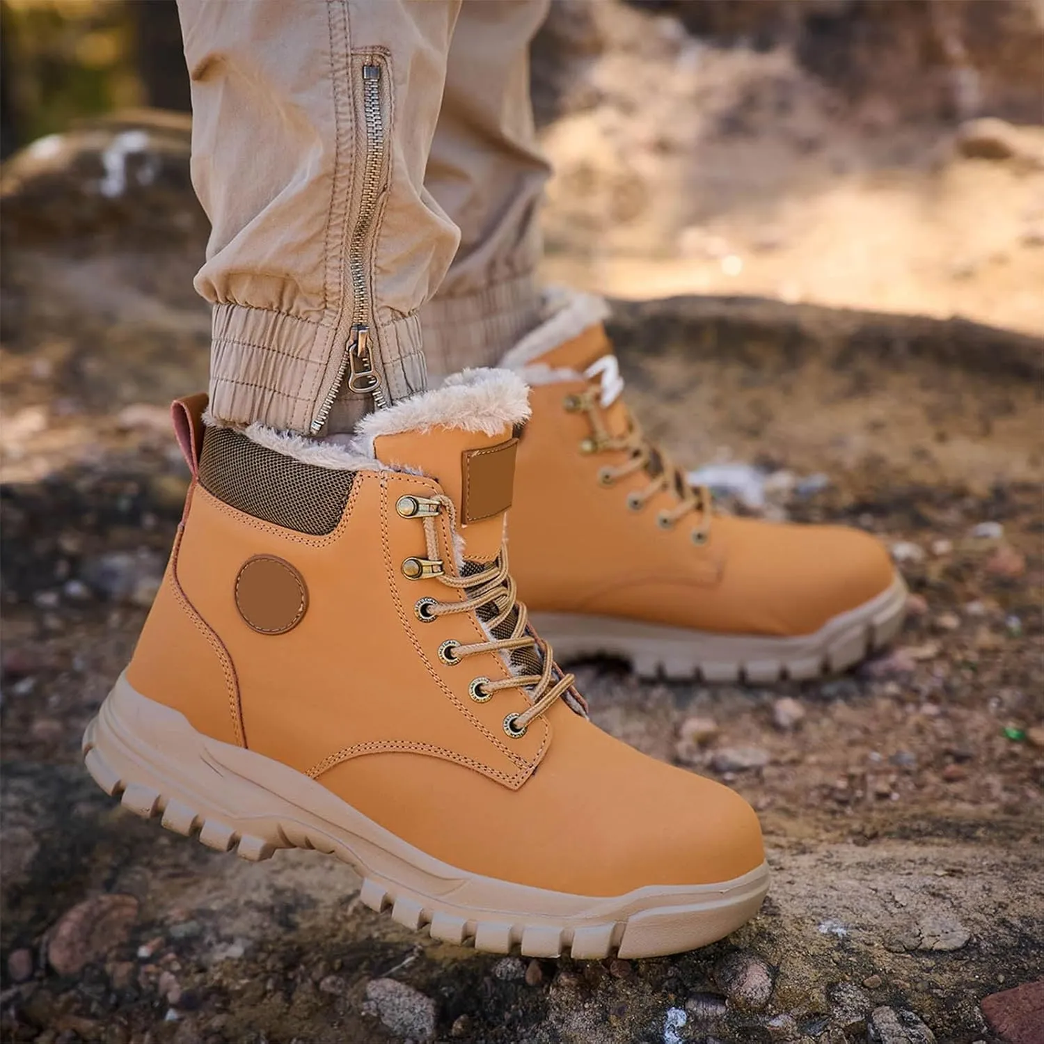 Thick Bottom Non Slip Boots for Men Fleece Lined Warm Ankle Boots Lace Up Non Slip Winter Water Proof Men Shoe Size 16
