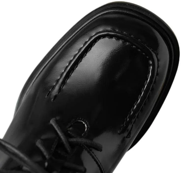 TinaCus Handmade Women's Patent Leather Square Toe Mid Block Heel Oxford Shoes