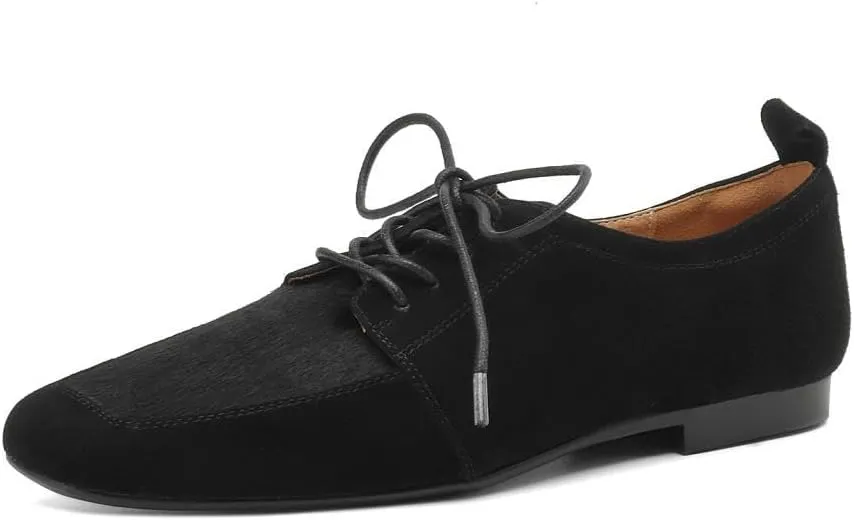 TinaCus Women's Suede Leather Square Toe Rereo Handmade Office Loafers Flats Shoes
