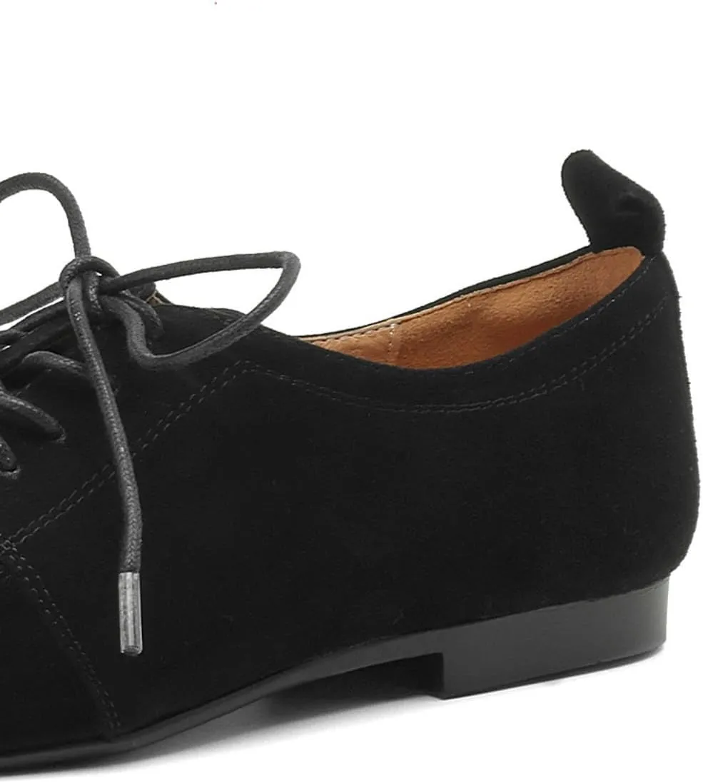 TinaCus Women's Suede Leather Square Toe Rereo Handmade Office Loafers Flats Shoes