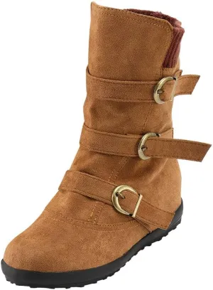 Winter Ankle Snow Boots for Women Suede Round Toe Zipper Flat Walking Shoes with Warm Fur Lined Buckle Strap Keep Warm Wide Calf Hiking Booties (Brown 6 UK) (Brown 3 UK)