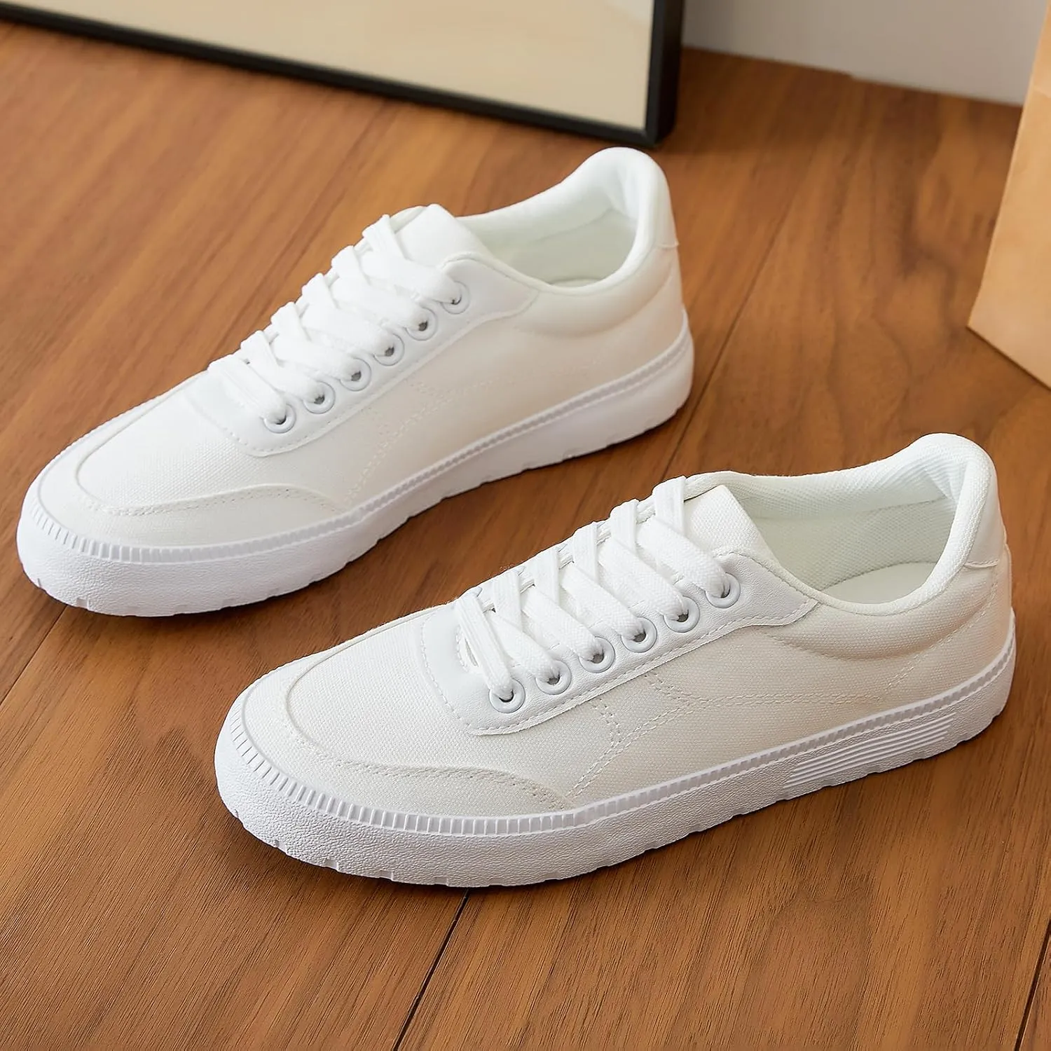 Witwatia White Sneakers for Women Low Top Canvas Shoes White Tennis Shoes Women's Comfortable Fashion Sneakers
