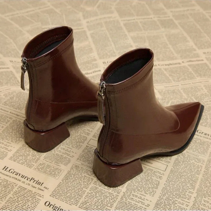 Women Ankle High Heels Chelsea Boots Pointed Toe Shoes  Designer Pumps Winter 2024 New Brand Shoes Women Motorcycle Boots