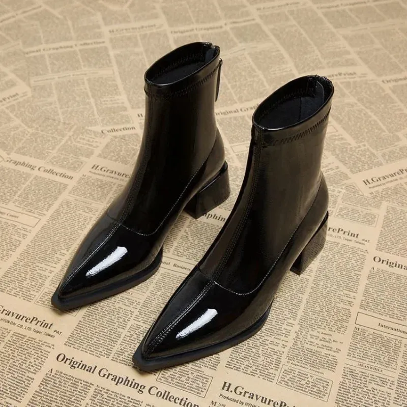 Women Ankle High Heels Chelsea Boots Pointed Toe Shoes  Designer Pumps Winter 2024 New Brand Shoes Women Motorcycle Boots