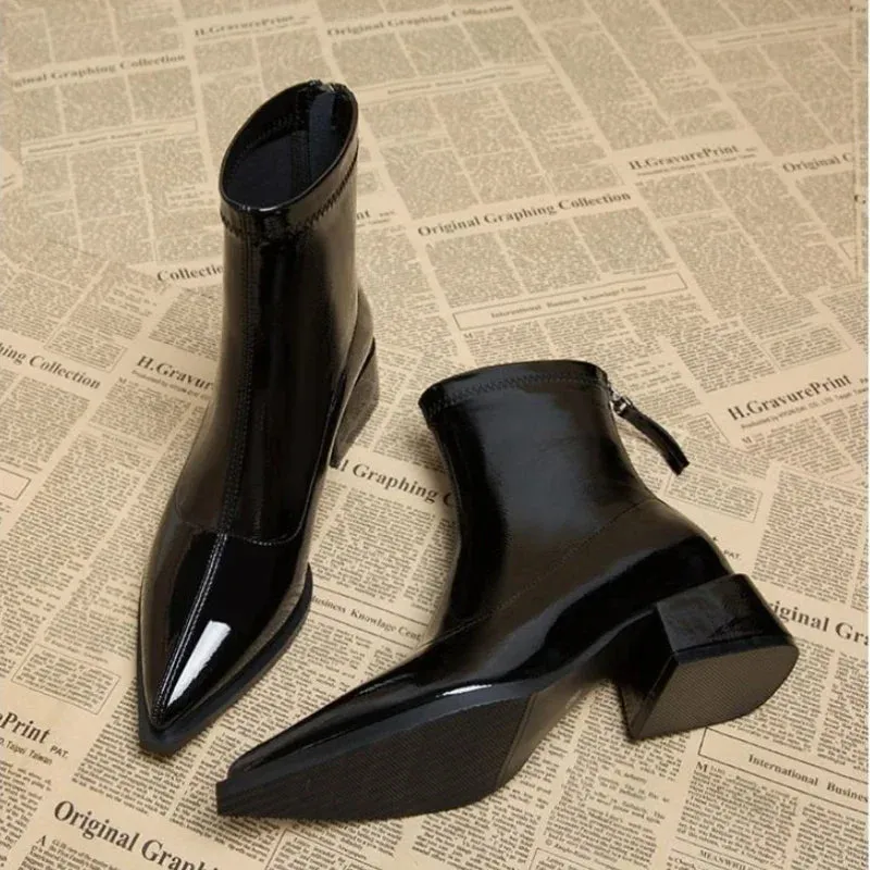 Women Ankle High Heels Chelsea Boots Pointed Toe Shoes  Designer Pumps Winter 2024 New Brand Shoes Women Motorcycle Boots