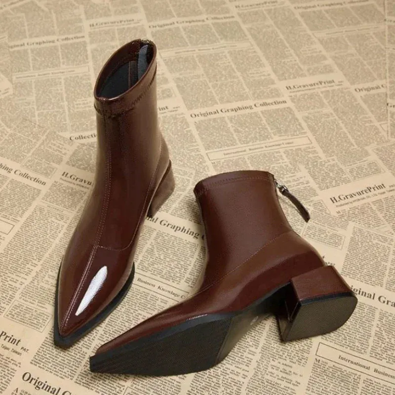 Women Ankle High Heels Chelsea Boots Pointed Toe Shoes  Designer Pumps Winter 2024 New Brand Shoes Women Motorcycle Boots