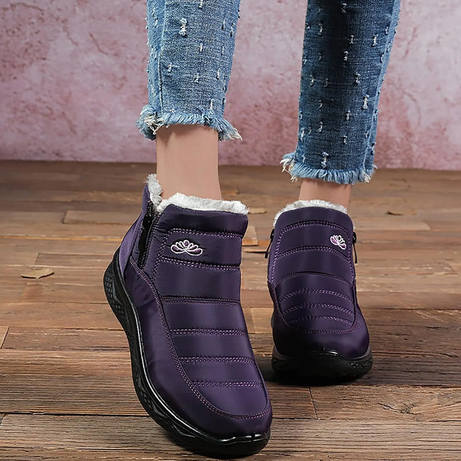 Women Winter Boots Waterproof Ladies Slip On Snow Boots Women Shoes with Hook Loop Barefoot Shoes Grounded Footwear Hiking Womens Cowboy Boots Men's Winter Booties