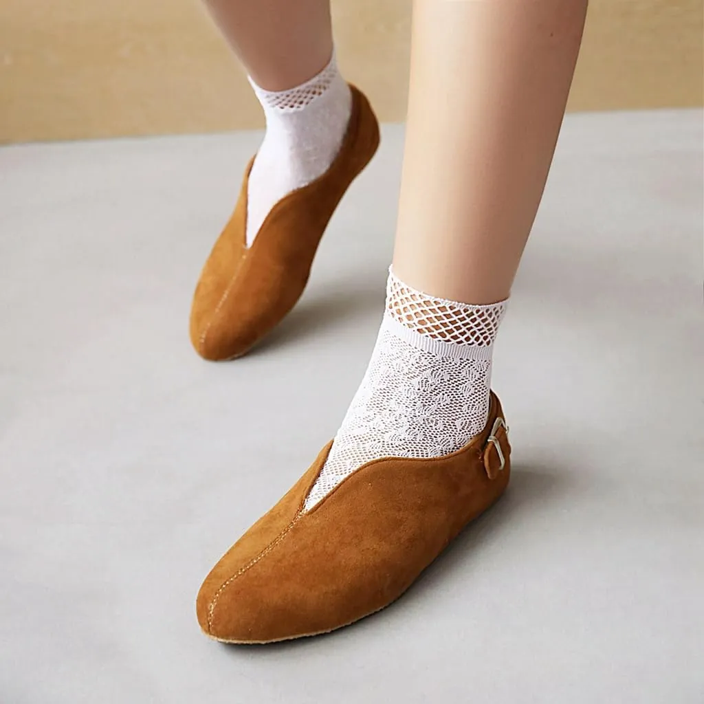 Women's Casual Slip On Loafers Flats Vintage Round Toe Comfort Vegan Suede Girls Dress Oxford Shoes