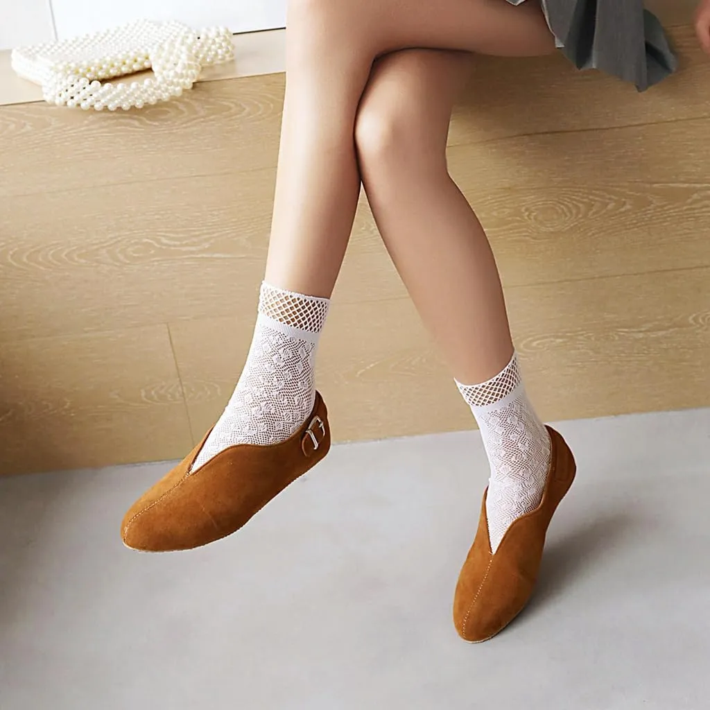 Women's Casual Slip On Loafers Flats Vintage Round Toe Comfort Vegan Suede Girls Dress Oxford Shoes