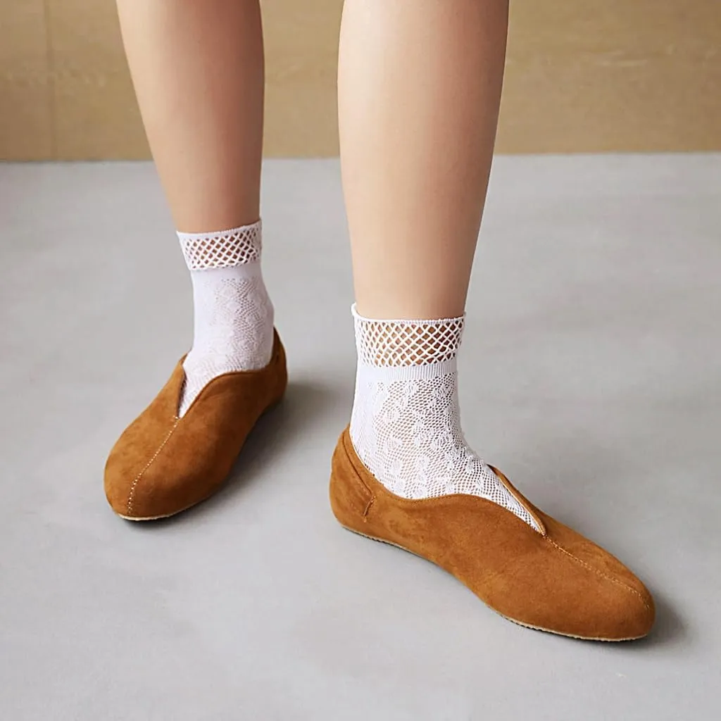 Women's Casual Slip On Loafers Flats Vintage Round Toe Comfort Vegan Suede Girls Dress Oxford Shoes